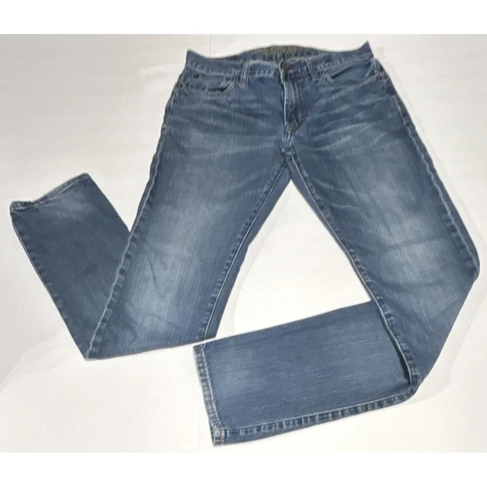 American Eagle Men's 30 x 34 Blue Denim Jeans Slim Fit Straight Leg Stretch